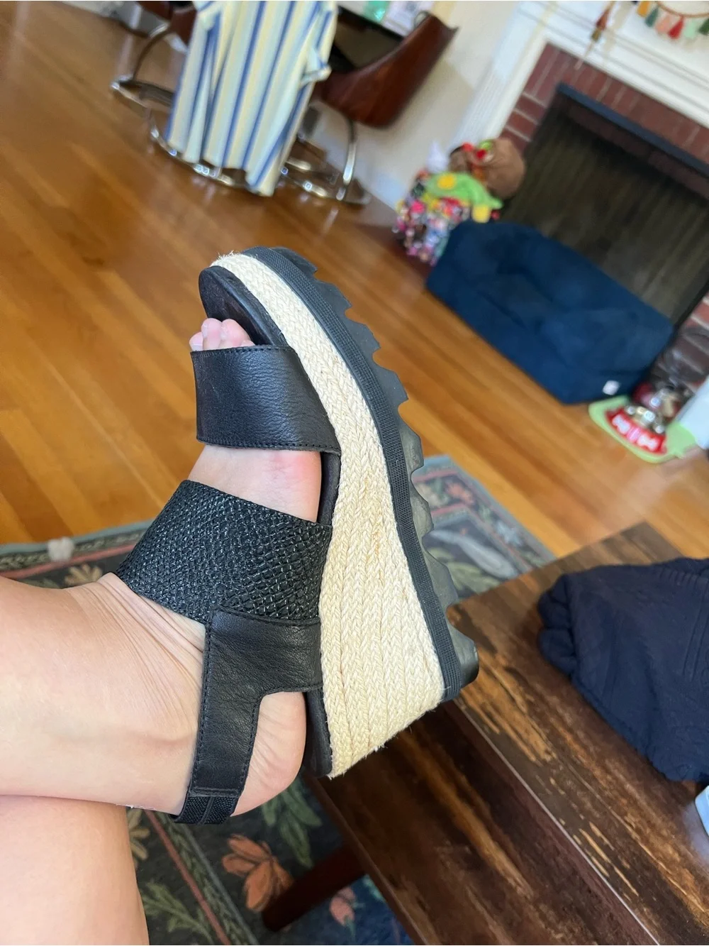 Black Wedge Espadrille Sandals - size 8.5